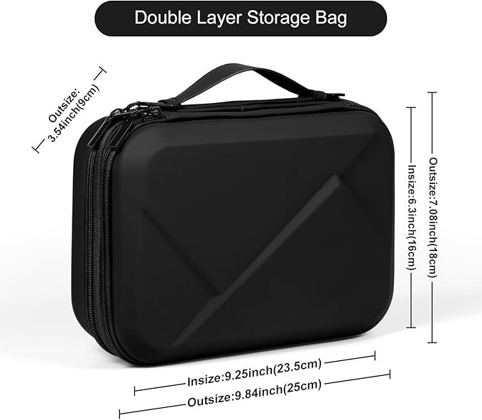 EVA Electronic Accessories Storage Case Large Shockproof Waterproof Storage Bag for Electronics Organizer Portable Cable Storage Bag for Travel or Work (Black, Double Layer)