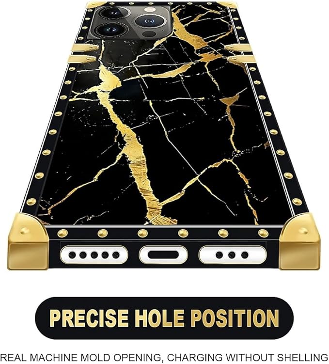 Compatible with iPhone 13 Pro Max Case, Black Gold Marble Nature Luxury Golden Decoration for Girl Women Soft TPU Shockproof Protective Hard PC Back for iPhone 13 Pro Max