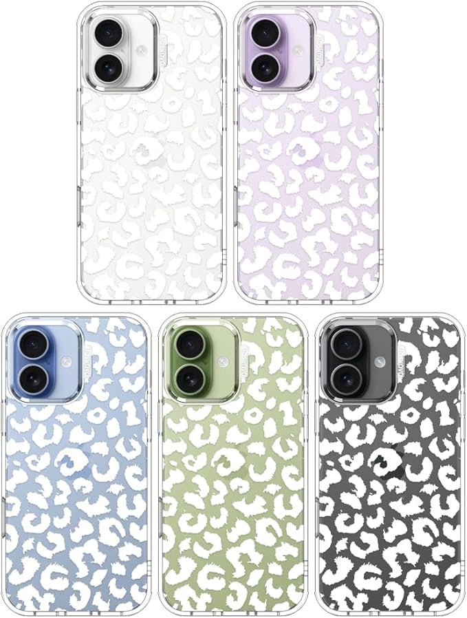 MOSNOVO for iPhone 17 Case | Military Grade 6.6ft Drop Tested | Camera Control | Clear with White Leopard Print Design