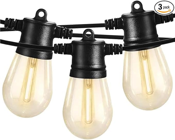 SUNTHIN Outdoor String Lights, 3 * 50FT(150FT Total) Patio Lights with 3 * 15 LED Shatterproof Bulbs for Outside, Backyard, Deck, Porch, Garden, Bistro, Cafe, Party