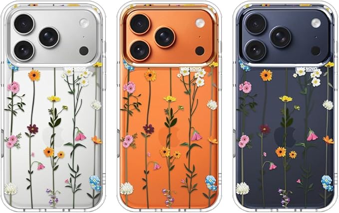 MOSNOVO for iPhone 17 Pro Case | Military Grade 6.6ft Drop Tested | Camera Control | Clear with Wildflowers Design
