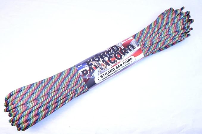 BORED? PARACORD! 550 lb Paracord – Ideal for Crafting, DIY Projects, Camping, Military & Active Outdoors – 300+ Colors – Tactical Parachute Cord Type III – Strong - Dark Stripes 50 Feet