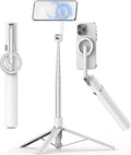 TONEOF 68" Magnetic Selfie Stick Tripod with Aluminum Strong Magnetic Holder for Magsafe, 360° Rotatable Travel Phone Tripod Stand with Metal Ring & Rechargeable Remote for iPhone/Android（White）