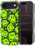 MOSNOVO for iPhone Air Case | Military Grade 6.6ft Drop Tested | Camera Control | Clear with Distorted Green Smiles Face Design