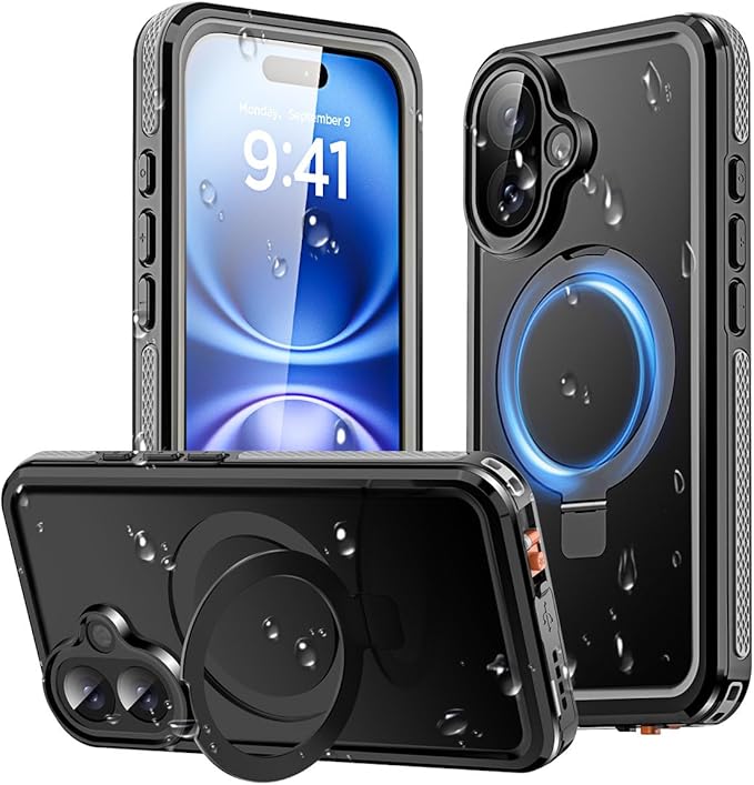 AICase Magnetic for iPhone 16 Case Waterproof Magsafe[Ring Invisible Stand & Screen Protector][IP68 Underwater][Dropproof][Dustproof][Real 360] Shockproof Protective Phone Case 6.1''2024