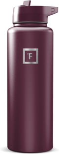 IRON °FLASK Camping & Hiking Hydration Flask with Straw, Wide Mouth Insulated Stainless Steel Sports Water Bottle - Burgundy 40 oz - Straw (1 Lid)