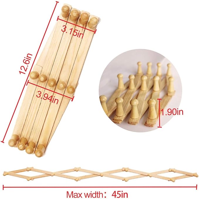 AMAPON Accordion Style Expandable Wall Wooden Coat Rack 13 Hooks (Pegs) Hang Hats Jackets Coffee Mug Purses Necklaces Towels Cap Leash Scarves Data Line Kitchenware (2 Packs)