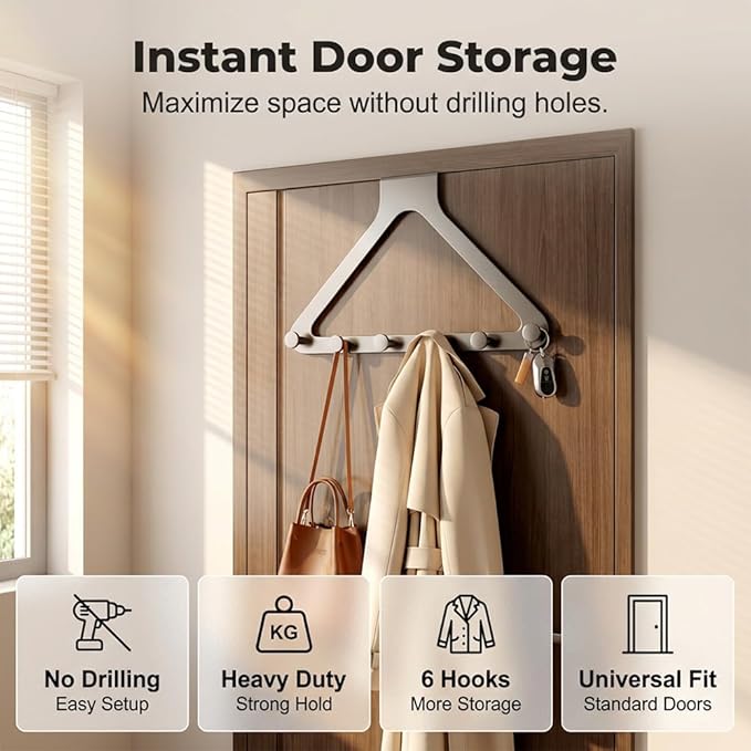 Over-The-Door Hanger Organizer, 2026 New Modern Over Door Hook, Heavy Duty Door Hanger for Home Office, Multi-Purpose Door Organizer for Family (Gray, 2pcs)