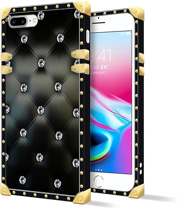 Compatible with iPhone 8 Plus 7 Plus Case, Shiny Black Sofa Crystal Luxury Golden Decoration for Girl Women Soft TPU Shockproof Protective Hard PC Back for iPhone 8 Plus 7 Plus