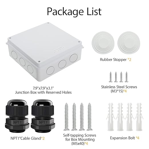 LeMotech Junction Box, Electrical Box IP65 Water Resistant Dustproof ABS Plastic Project Enclosure for Electronics White 7.9 x 7.9 x 3.1 inch