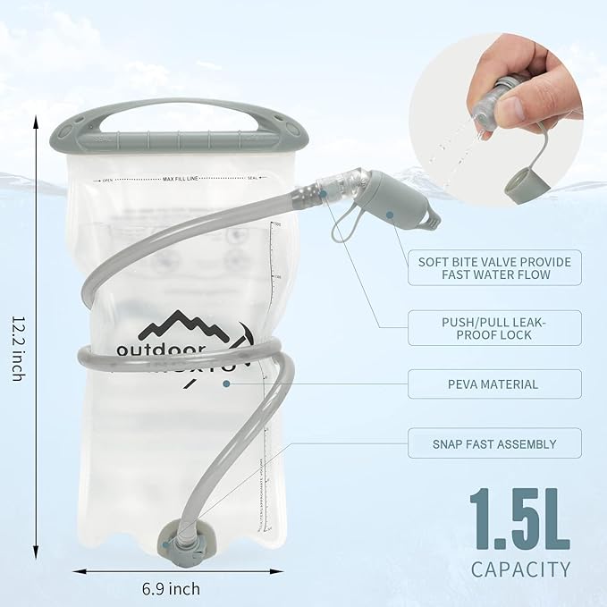 1.5L/2L/3L Hydration Bladder, INOXTO Water Bladder with Water Reservoir Hose Insulator & High Flow Bite Valve for Hiking Backpack, Leak Proof 1.5/2L/3L Water Reservoir for Camping Cycling Running
