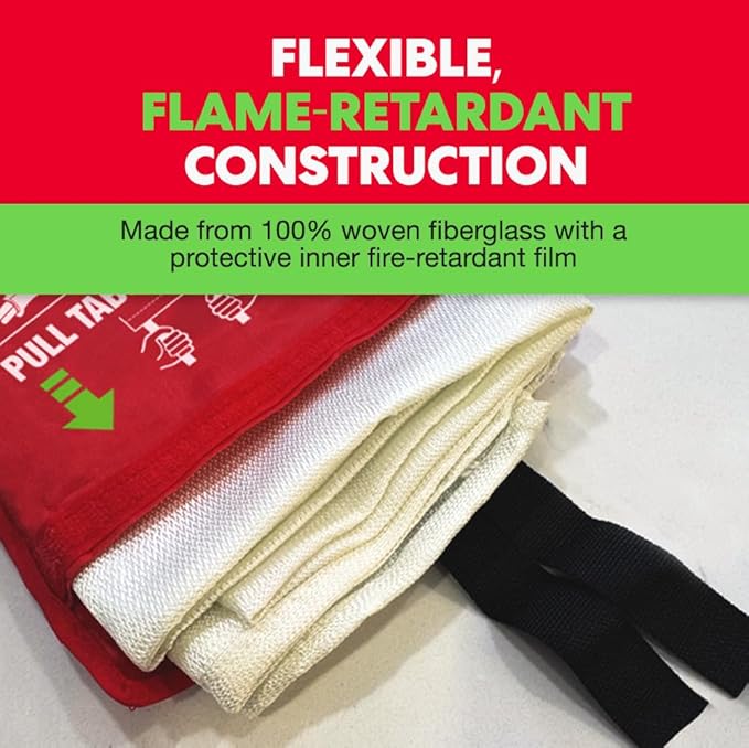 2-Pack Emergency Fire Blanket - ASTM Certified Fire Suppression Blanket for Home, Kitchen, Grill, Camping, Car & More - 40" x 40" Flame Retardant Fabric, No Mess, Easy Deployment