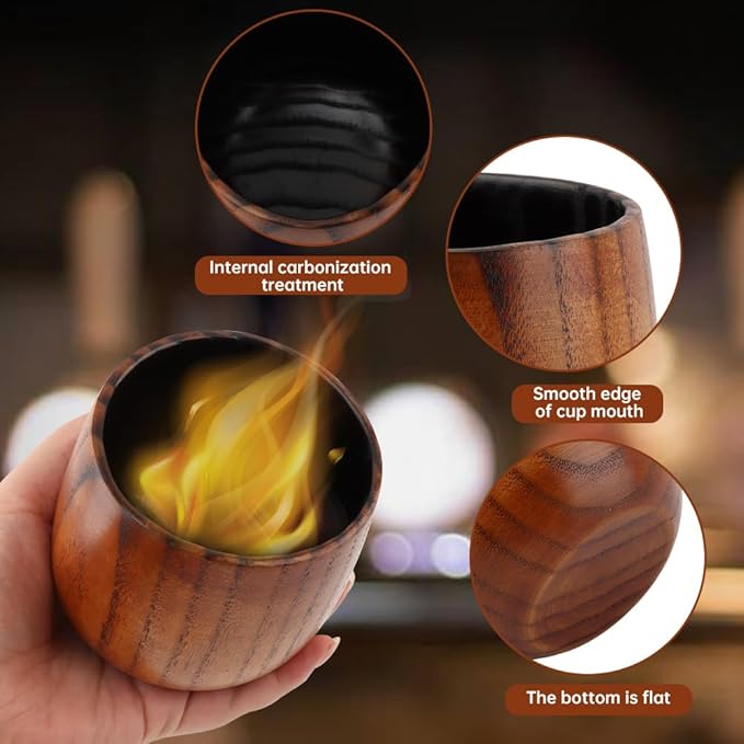 Charred Wooden Bourbon Drinking Glass, 2pcs Handcrafted Charred Wooden Whiskey Cup, Birthday Gifts for Dad Husband Boyfriend or Brother