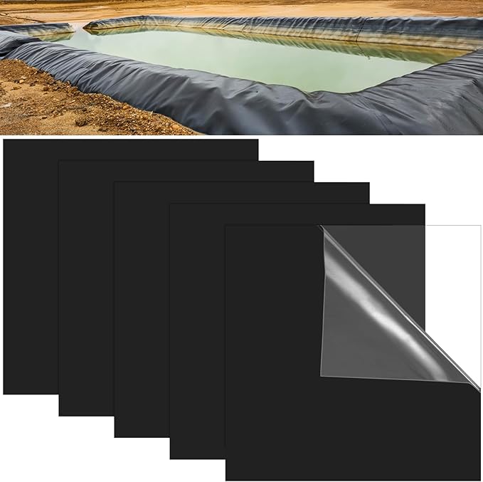 5 Pcs 8 x 8 Inches Pond Liner Repair Patch Self-Adhesive EPDM Liner Repair Patch Kit Thickened EPDM Pond Liner Seam for Garden Pond Patch Cover Liner Repair