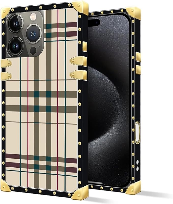Compatible with iPhone 16 Pro Case, Black Red Beige Stripes Luxury Golden Decoration for Girl Women Soft TPU Shockproof Protective Hard PC Back