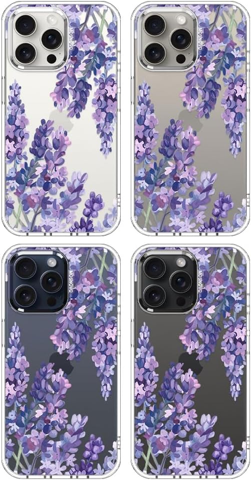 MOSNOVO Case for iPhone 15 Pro Max, [Buffertech 6.6ft Military-Grade Drop Protection] [Anti Peel Off Tech] Clear TPU Bumper Phone Case Cover Design - Lavender