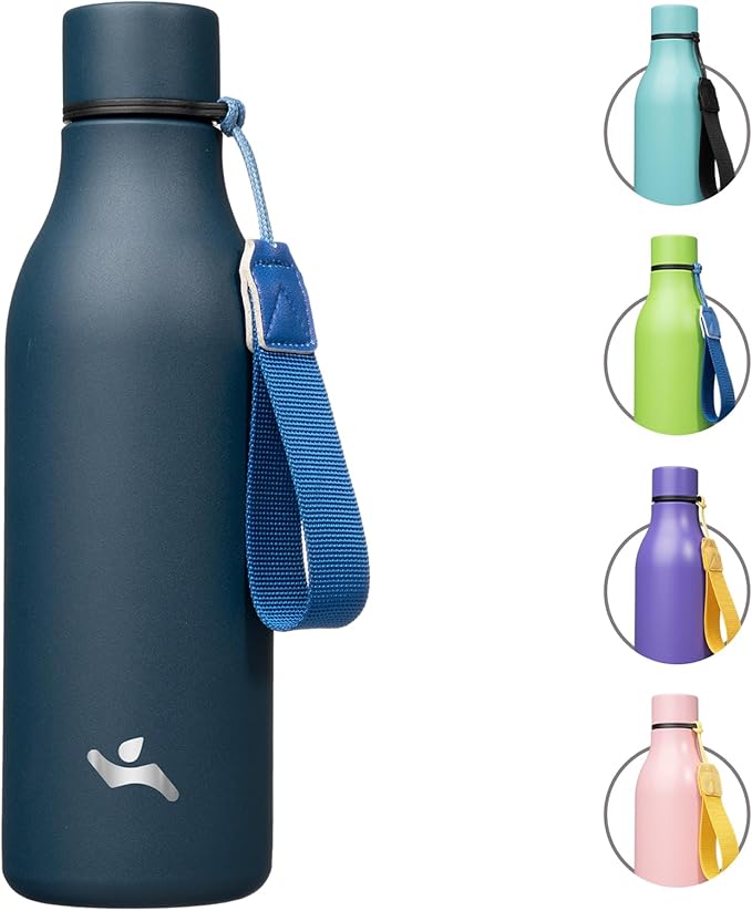 Konokyo Insulated Water Bottle with Strap,18 oz Double Wall Stainless Steel Vacuum Bottles Metal Water Flask,Navy Blue