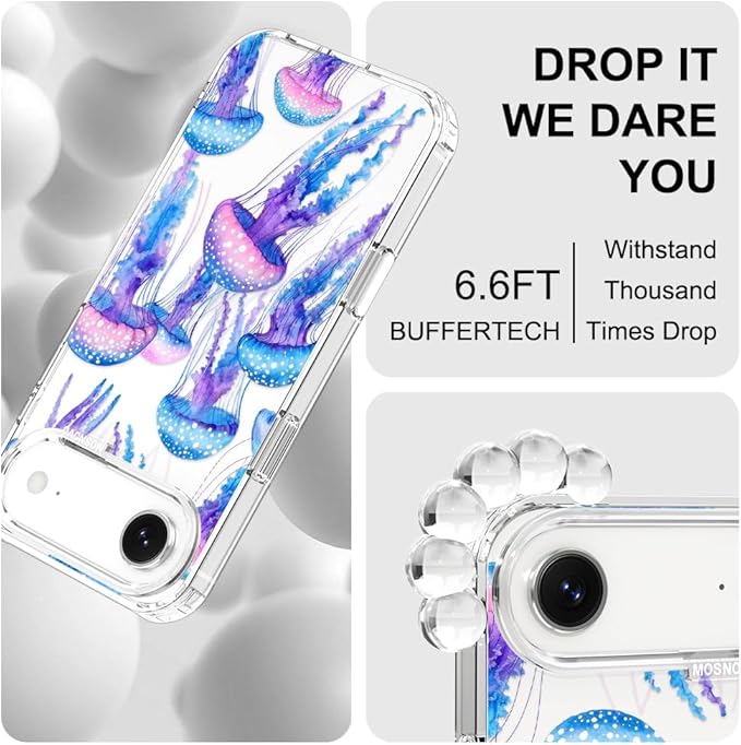 MOSNOVO for iPhone Air Case, Shockproof Military-Grade Protection 6.6ft Drop Tested, Camera Control, Clear Phone Case for iPhone 17 Air, Mystic Jellyfish Design