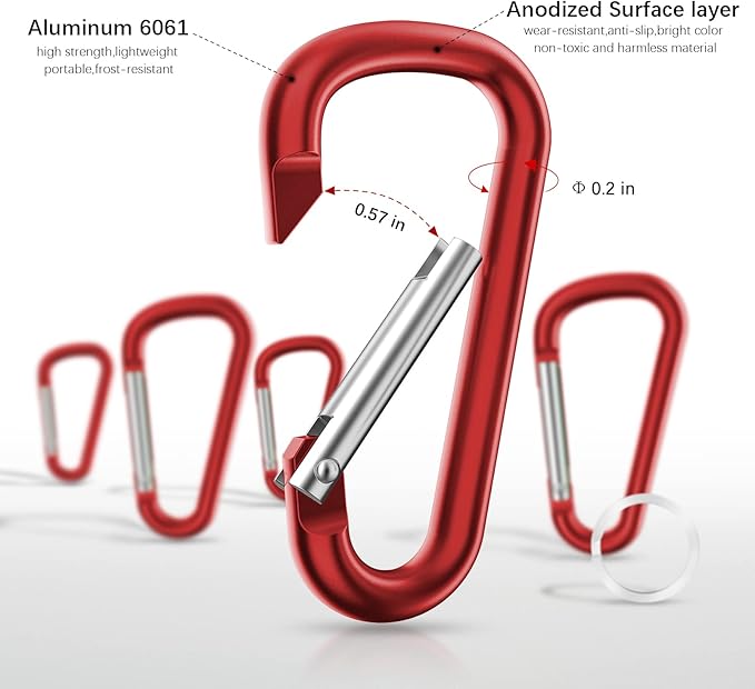 sprookber 2.28" Small Carabiner Clip Keychain, D Ring Caribeaner Clip, Key Clip Caribeener Multipurpose, Set of 20 Pack