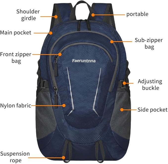 30L Large capacity Lightweight Packable Foldable Backpack，women and men Hiking backpack，Outdoors Travel Backpack (Navy Blue)