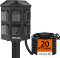 TiFFCOFiO Outdoor Power Strip with Stake Waterproof, 20 FT Extension Cord, 6 Grounded Outlets for Outdoor Lights, 14 AWG, 15A/1875W, ETL Listed