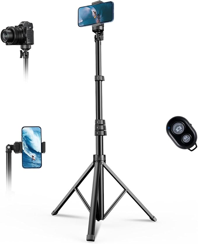 67" Phone Tripod, MIIASI Extendable Tripod for iPhone, Selfie Stick with Remote and Phone Holder, Compatible with iPhone/Android/Camera, Light Stand (Black)