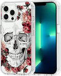 MOSNOVO Case for iPhone 13 Pro Max, [Buffertech 6.6ft Military-Grade Drop Protection] [Anti Peel Off Tech] Clear TPU Bumper Phone Case Cover Design - Red Flower Skull