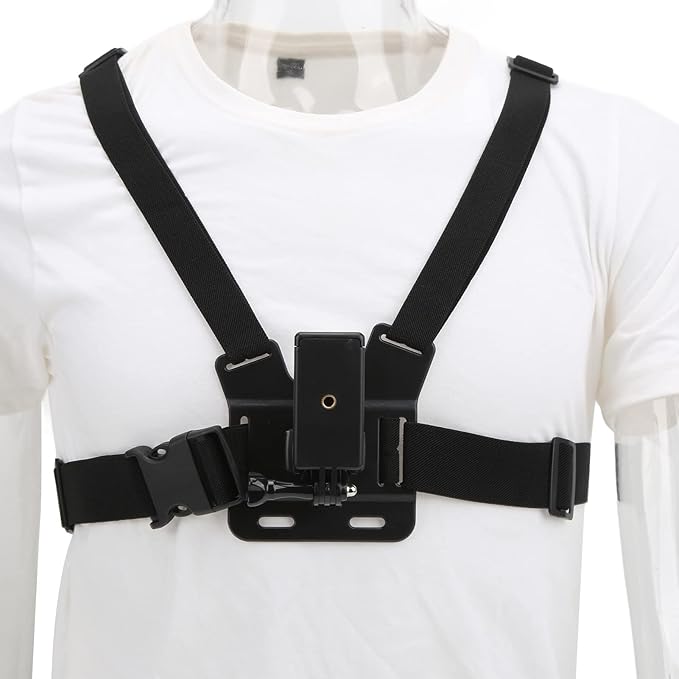 Mobile Phone Chest Mount Harness Strap Holder Outdoor Live Mobile Phone Chest Strap Harness Mount Cell Phone Clip, Elastic and Adjustable, Chest Strap Mount for Smartphones and Action Camera