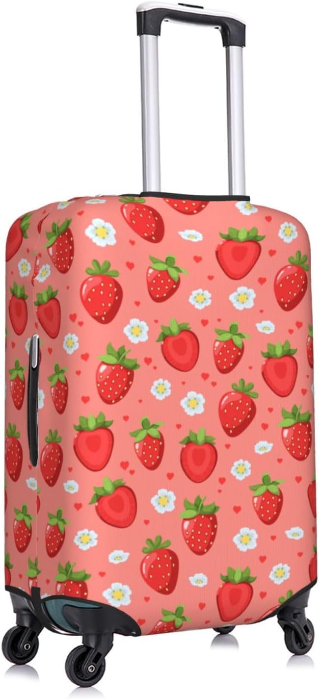 Cute Strawberry and Floral Print Elastic Luggage Cover, Suitcase Protector For Travel (Fits 29-32 Inch Luggage)