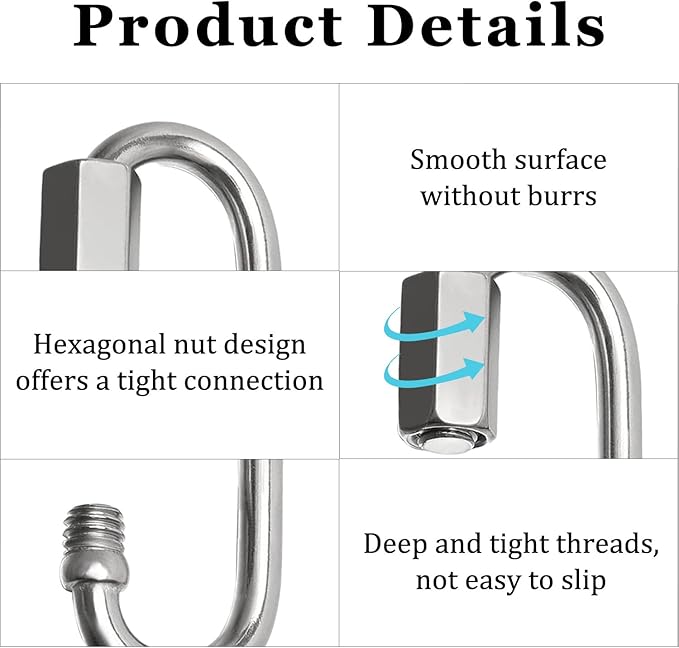 Locking Carabiner Clips, Stainless Steel Spring Snap Hook Locking Carabiner Heavy Duty - 304 Premium Stainless Steel Thumb Screw Carabiner Clip