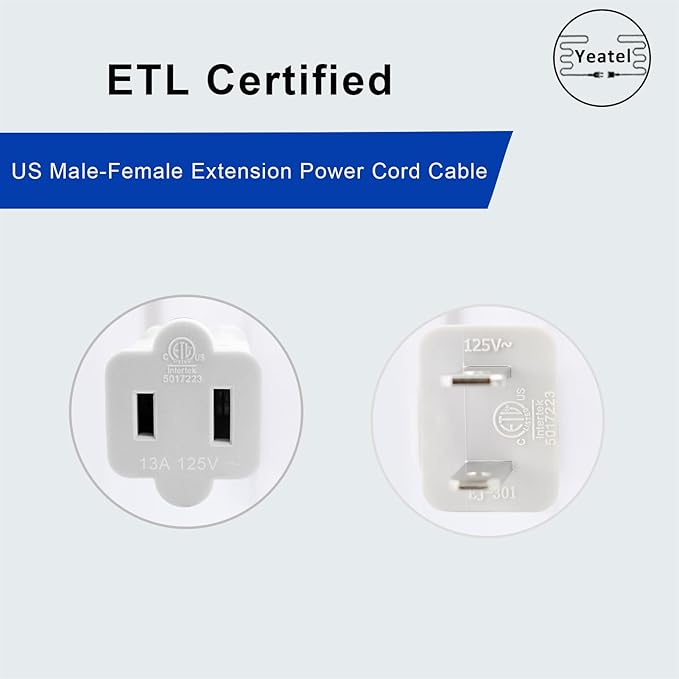 50FT White Extension Cord,2 Prong Extension Cords Indoor,16 Gauge SPT-2 Flat Power Cable,Lightweight Design for Yard, Garden,Lights,ETL Listed(13A 125V)