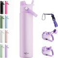 26oz Insulated Water Bottle with 2-in-1 Straw and Spout Lid, 304 Stainless Steel Water Bottle Keep Cold for 24H,Leak-Proof,Sports Water Bottle with Braided Carry Strap for Travel,Outdoors,Light Purple