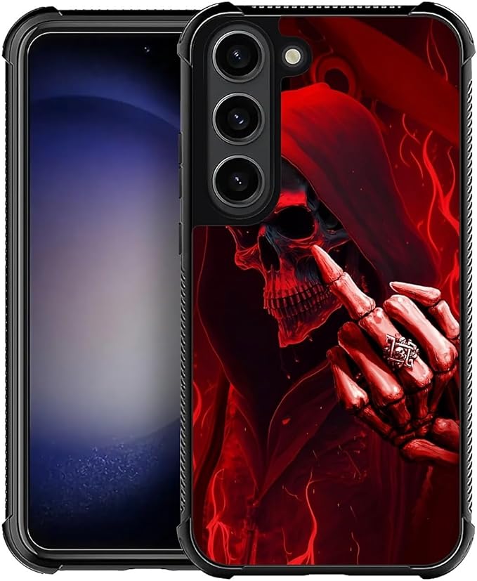 for Samsung Galaxy S23 Plus Case, Gestures Funny Skull Pattern Graphic Design Girl Boy Soft Silicone Hard Acrylic Shock Protection for Samsung Galaxy S23 Plus
