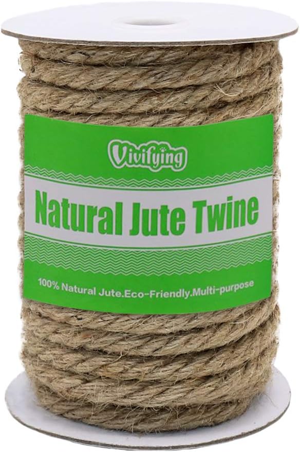 Vivifying 50 Feet 10mm Jute Rope, Natural Heavy Duty Twine for Crafts, Cat Scratching Post, Gardening, Bundling and Hanging