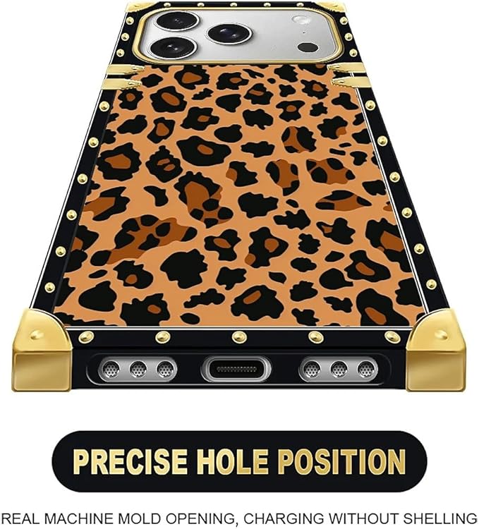 for iPhone 17 Pro Max Case Luxury Golden Decoration for Girl Women Soft TPU Shockproof Protective Hard PC Back for iPhone 17 Pro Max Crazy Pattern Brown Leopard Texture
