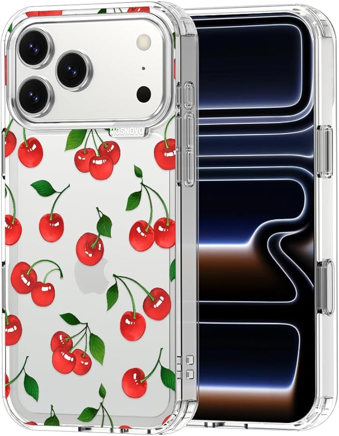 MOSNOVO for iPhone 17 Pro Max Case | Military Grade 6.6ft Drop Tested | Camera Control | Clear with Cute Cherry Design