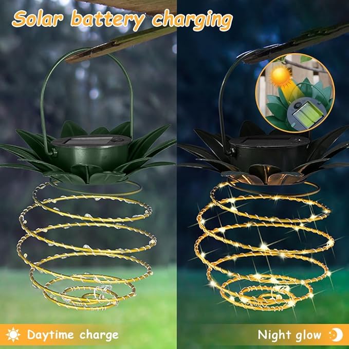 JHPGEOE 4 Pack Outdoor Solar Hanging Lantern Lights - 60LED Waterproof Solar Pineapple Light Outdoor for Garden,Yard Porch Lawn Backyard Landscape Pathway Patio Outside Gardening