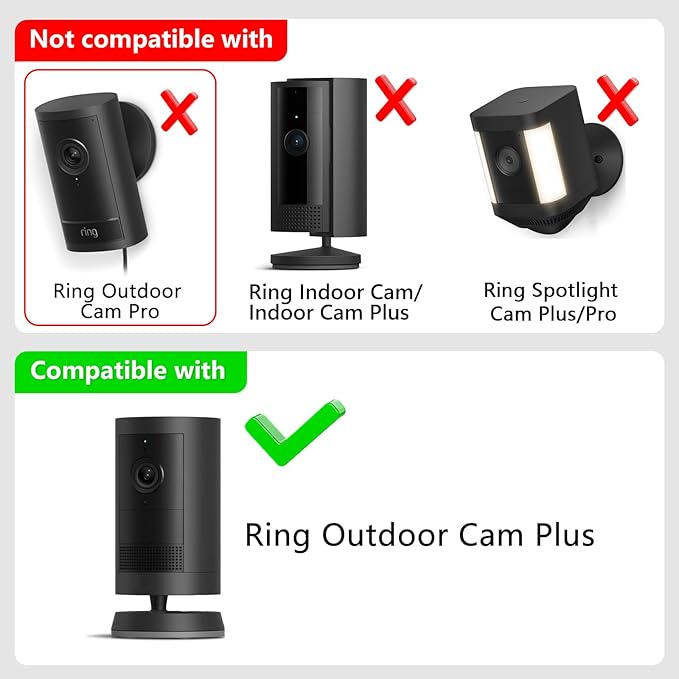 No Drill Wall Mount for Ring Outdoor Cam Plus, Easy Installation with Strong Adhesive Tape or Screws, Indoor Camera Mount for Ring Camera, 2Pack, Black