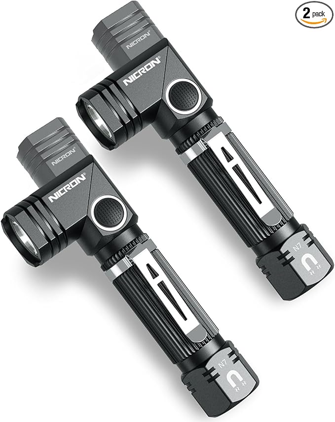 NICRON Flashlight, N7 600 Lumens Tactical Flashlight 2 Pack, 90 Degree Ip65 Waterproof Led Mini Flashlight 4 Modes- Best High Lumens are for Camping, Outdoor, Hiking （Not Including Batteries） Gift