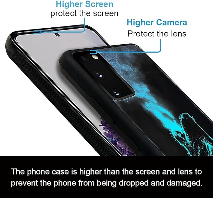 for Samsung Galaxy S20 Case, Blue Breathing Wolf Pattern Graphic Design Girl Boy Soft Silicone Hard Acrylic Shock Protection for Samsung Galaxy S20