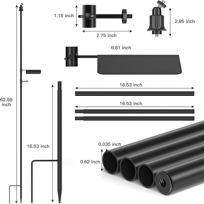 Ground Stake Mount Stand for Outdoor Cameras and Solar Panels, Adjustable Height and Angle Security Camera Pole, Universal 1/4"-20 UNC Thread, Compatible with Arlo, Wyze, Ring Stick up Cam and More