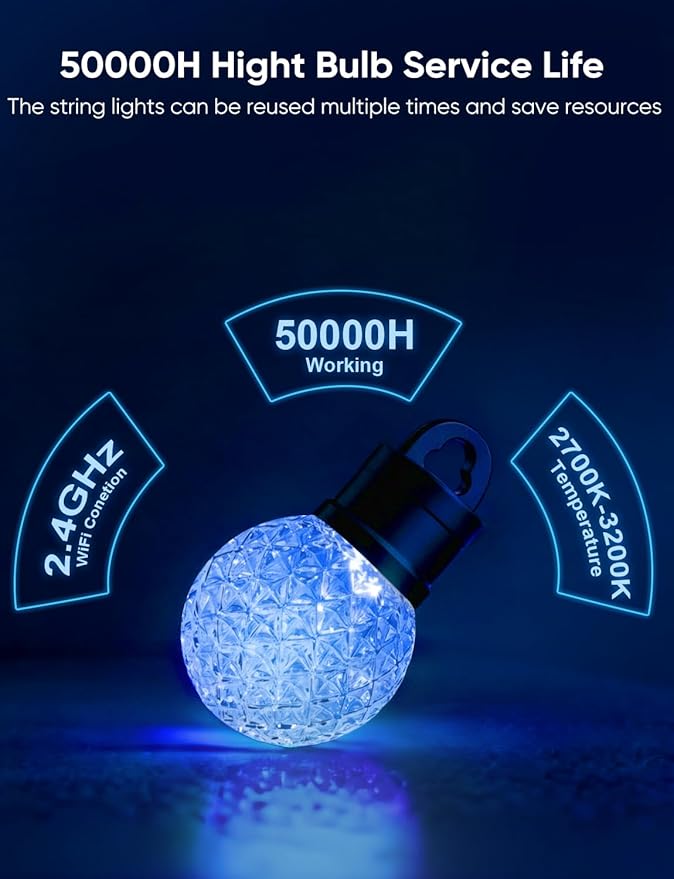 APPECK Outdoor String Lights 50ft, RGBW Color Changing Patio Lights with 25 Dimmable LED Bulbs, 111 Scene Modes, IP65 Waterproof Lighting for Outside, Party, Backyard, Pool, Compatible with Alexa