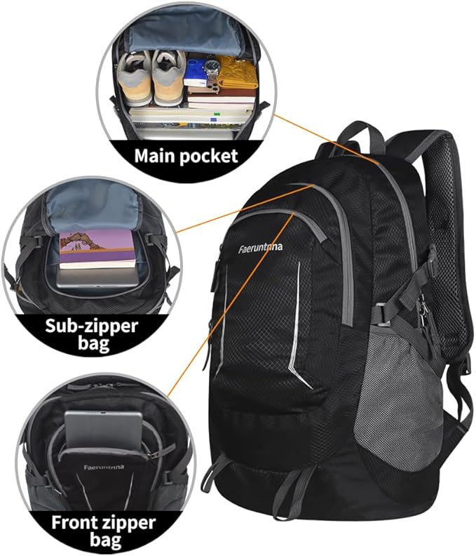 30L Large capacity Lightweight Packable Foldable Backpack，women and men Hiking backpack，Outdoors Travel Backpack (Black)