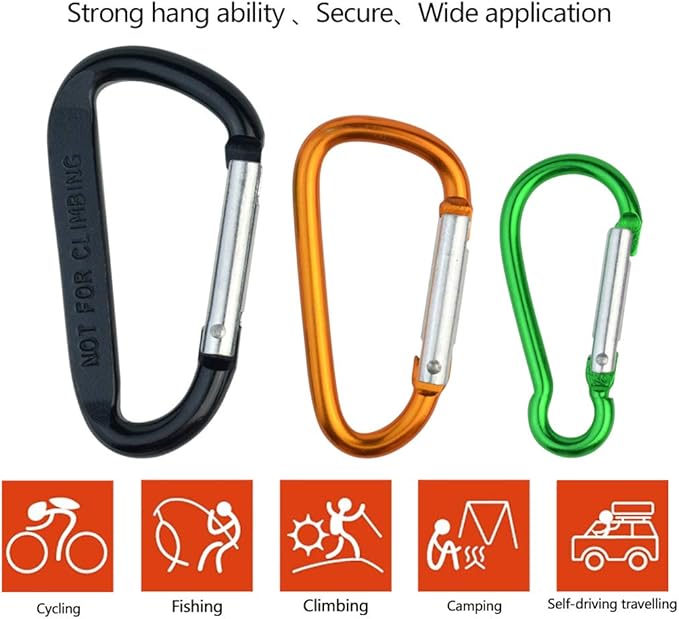 20 Pack Carabiners Clips with Keychain D Ring Caribeaner Clip Hook for Backpack Water Bottle Key Home RV Outdoor Small Item (3 Style)