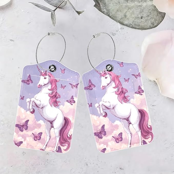 2Pcs Magical Unicorn Luggage Tags for Suitcases, 2.83x4.53 Fantasy ID Labels with Privacy Cover, Aesthetic Butterfly Bag Tags for Backpacks, Girls Graduation Gift Ideas, Set of 2