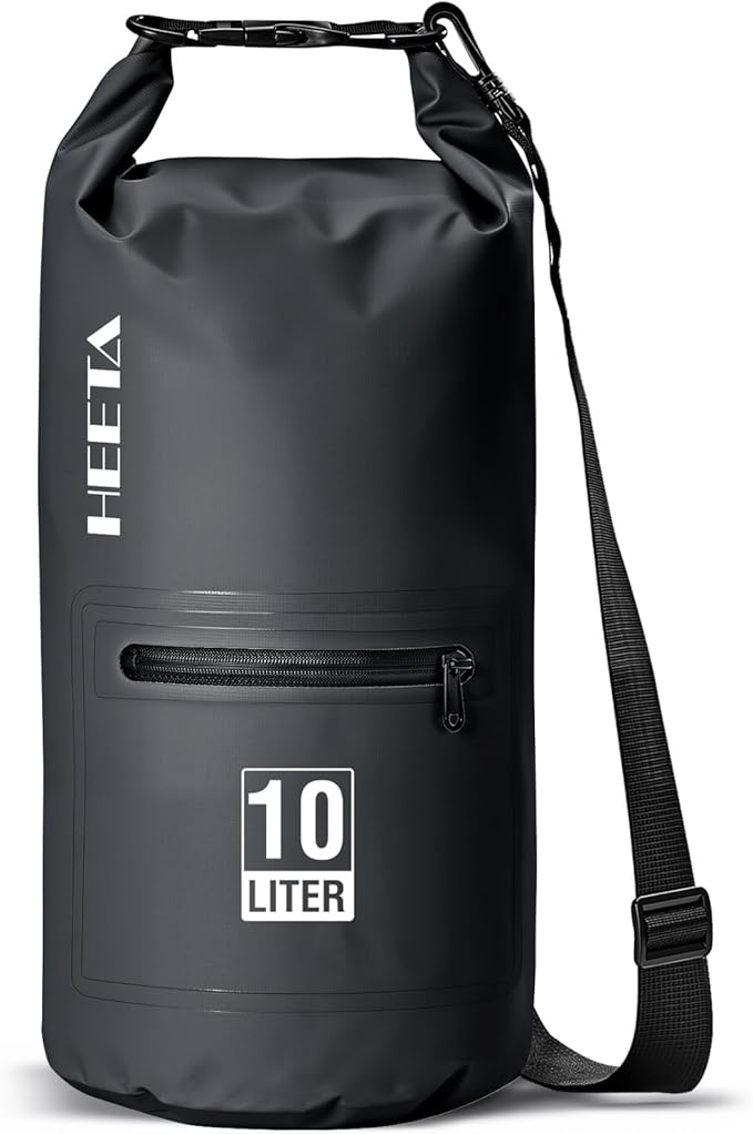 HEETA Waterproof Dry Bag with Front Zippered Pocket for Women Men, 5L/10L/20L/30L/40L Roll Top Lightweight Dry Storage Bag Backpack for Travel, Kayaking, Boating, Rafting, Camping, Hiking & Beach