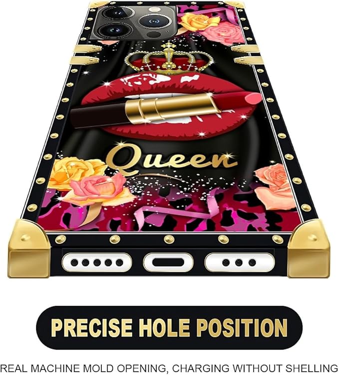 Compatible with iPhone 15 Pro Case, Queen Lip Crown Leopard Print Luxury Golden Decoration for Girl Women Soft TPU Shockproof Protective Hard PC Back for iPhone 15 Pro