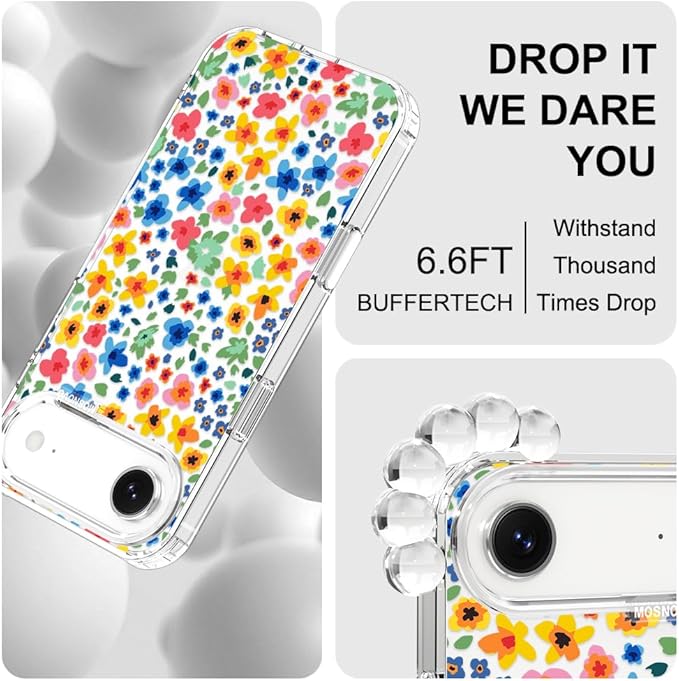 MOSNOVO for iPhone Air Case | Military Grade 6.6ft Drop Tested | Camera Control | Clear with Little Flowers Design