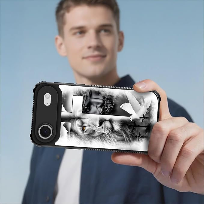 for iPhone 17 Air Case,for MagSafe Graphic Design for Girl Boy Soft Silicone Hard Acrylic Shock Protection Designed for iPhone 17 Air Lion Cross Jesus Christ Dove Pattern