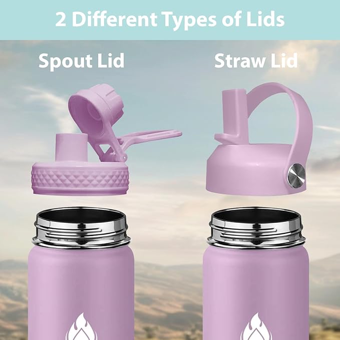 SENDESTAR Stainless Steel Wide Mouth Water Bottle 32oz Double Wall Vacuum Insulated Leak Proof Bottle with New Flex Straw Lid & Spout Lid